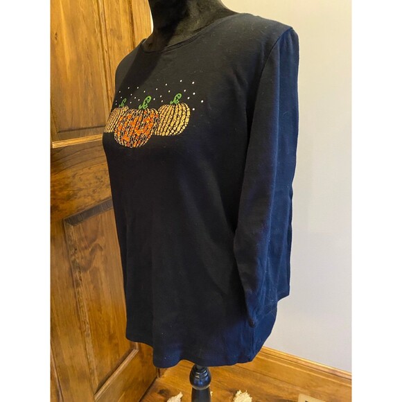 Karen Scott Blouse Halloween Top Sz XL  Glittery Pumpkin Sparkly T-Shirt - Picture 6 of 10